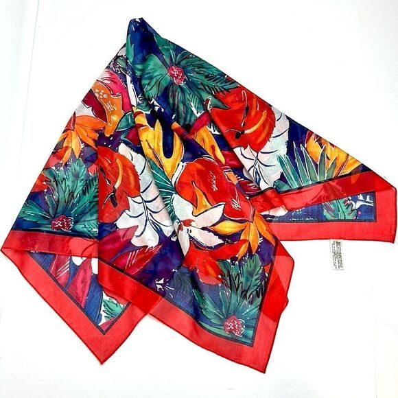 NWOT Albert Nipon Collection XIIX Square Scarf Cotton Tropical Floral Japan - Picture 1 of 10